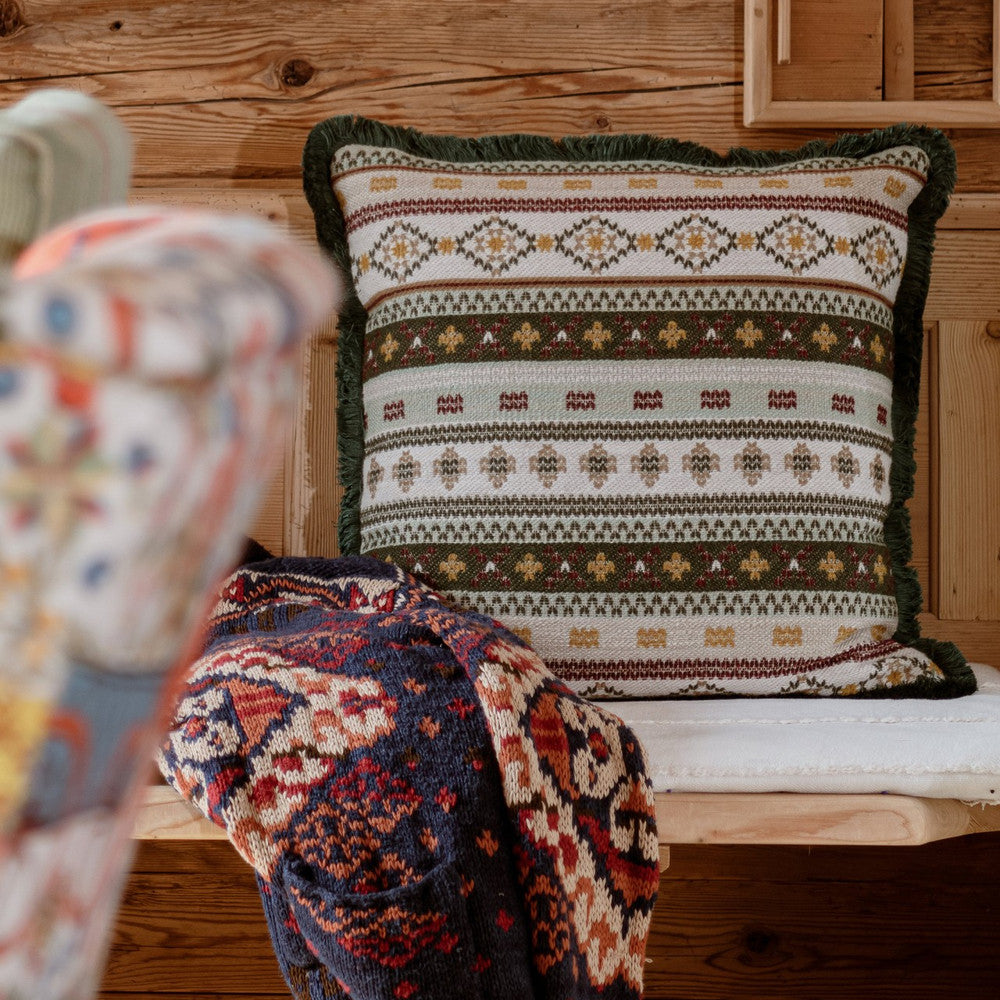 GAISSTEIN Cushion (LC40195) by Mind The Gap | LC40195 | TYROL APRES-SKI HOME COLLECTION | 20 x 20 in | Dark Green, Light Green, Taupe | Fabric Carolina | https://www.fabriccarolina.com/