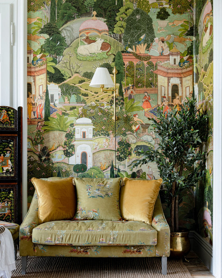 GARDENS OF JAIPUR Wallpaper (WP20645) by Mind The Gap | WP20645 | THE WALLPAPER COMPENDIUM 2 | 3 rolls x 20.5 x 118.1 in | 0.52m / 20.5in | 3m / 118in | 4.65mp | 200cm / 78.7in | Brown, Green, Pink, Taupe | Satin Matte | Paste the wall | 3-rolls in a box | Fabric Carolina | https://www.fabriccarolina.com/