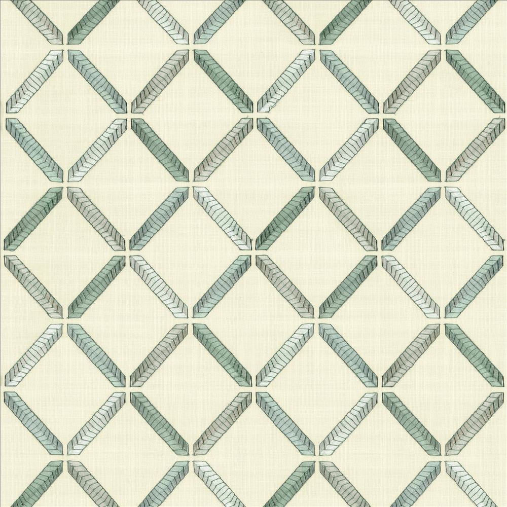 Geo Ribbon Mermaid by Kasmir Fabric 5156 73% Cotton 27% Polyester INDIA 30,000 Wyzenbeek Double Rubs Horizontal: 9 inches and Vertical: 9 3/8 inches 54 - Fabric Carolina -