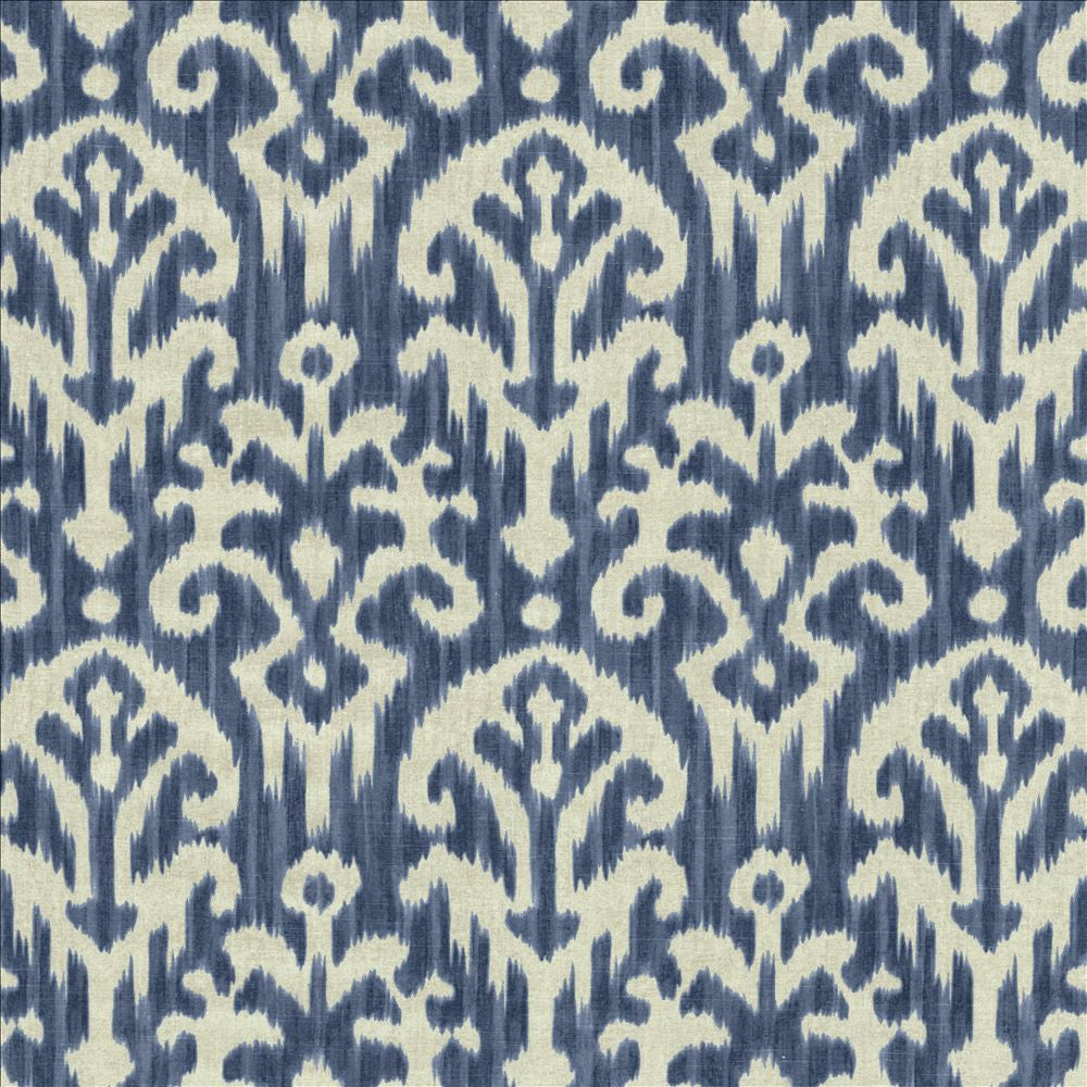 Gianna Ikat Royal by Kasmir Fabric 1458 55% Linen
45% Rayon
 USA </p><p>Repeat: Horizontal: 13 4/8 inches and Vertical: 16 5/8 inches 54 - Fabric Carolina -