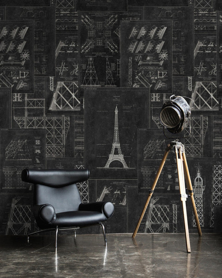 Grand Eiffel Anthracite Wallpaper by Mind the Gap Designer Wallpaper PREMIUM DESIGNER WALLPAPER COLLECTION Non-woven Made in Europe Paste the wall 3 rolls x 20.5 x 3.25 yards - Swanky Fabrics -