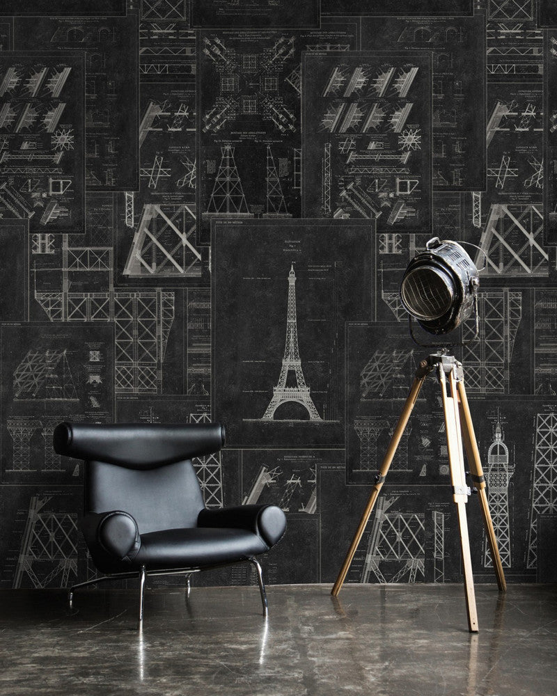 Grand Eiffel Anthracite Wallpaper by Mind the Gap Designer Wallpaper PREMIUM DESIGNER WALLPAPER COLLECTION Non-woven Made in Europe Paste the wall 3 rolls x 20.5 x 3.25 yards - Swanky Fabrics -