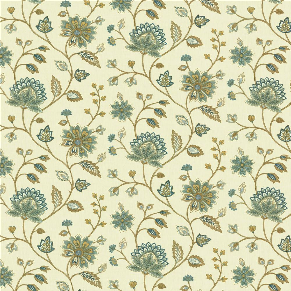 Grand Garden Aquamarine by Kasmir Fabric 5142 58% Cotton
42% Polyester
 INDIA 30,000 Wyzenbeek Double Rubs Horizontal: 26 inches and Vertical: 12 1/8 inches 53 - Fabric Carolina -