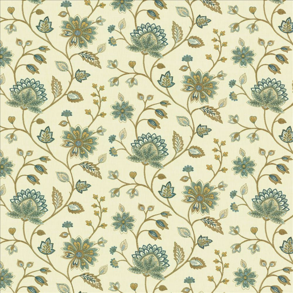 Grand Garden Aquamarine by Kasmir Fabric 5142 58% Cotton
42% Polyester
 INDIA </p><p>Repeat: Horizontal: 26 inches and Vertical: 12 1/8 inches 53 - Fabric Carolina -