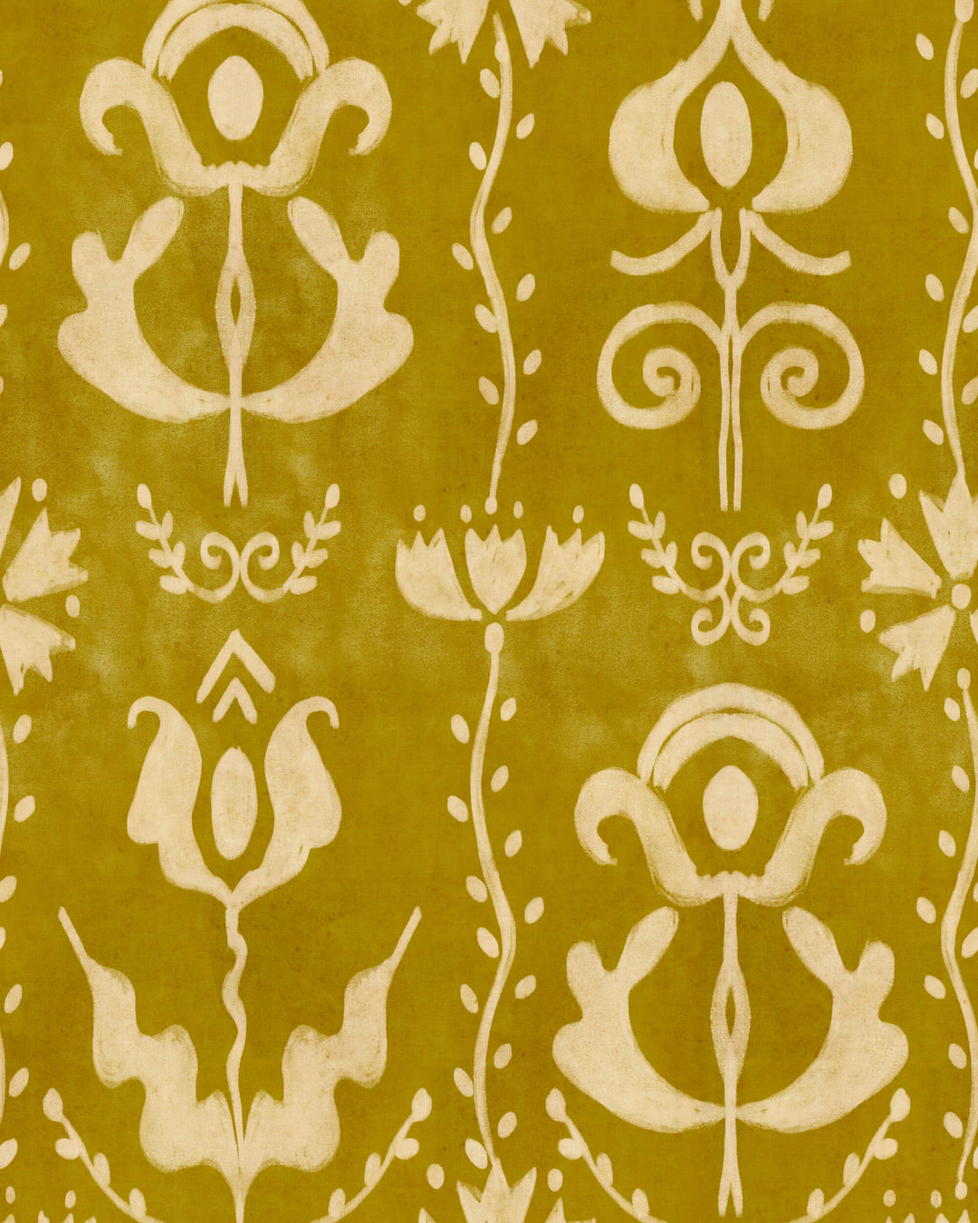 GRANDMA'S STENCIL Mustard Wallpaper (WP30277) by Mind The Gap | WP30277 | TRANSYLVANIAN RHAPSODY | 1 roll x 52 x 1000 cm / 20.5 x 393.7in | 0.52m / 20.5in | 10m / 393.7in | 5.20sqm / 55.9sq ft | L70xm / L27.5in | Taupe, Yellow | Non-woven Satin | Paste the wall | 1 roll in a box | Fabric Carolina | https://www.fabriccarolina.com/