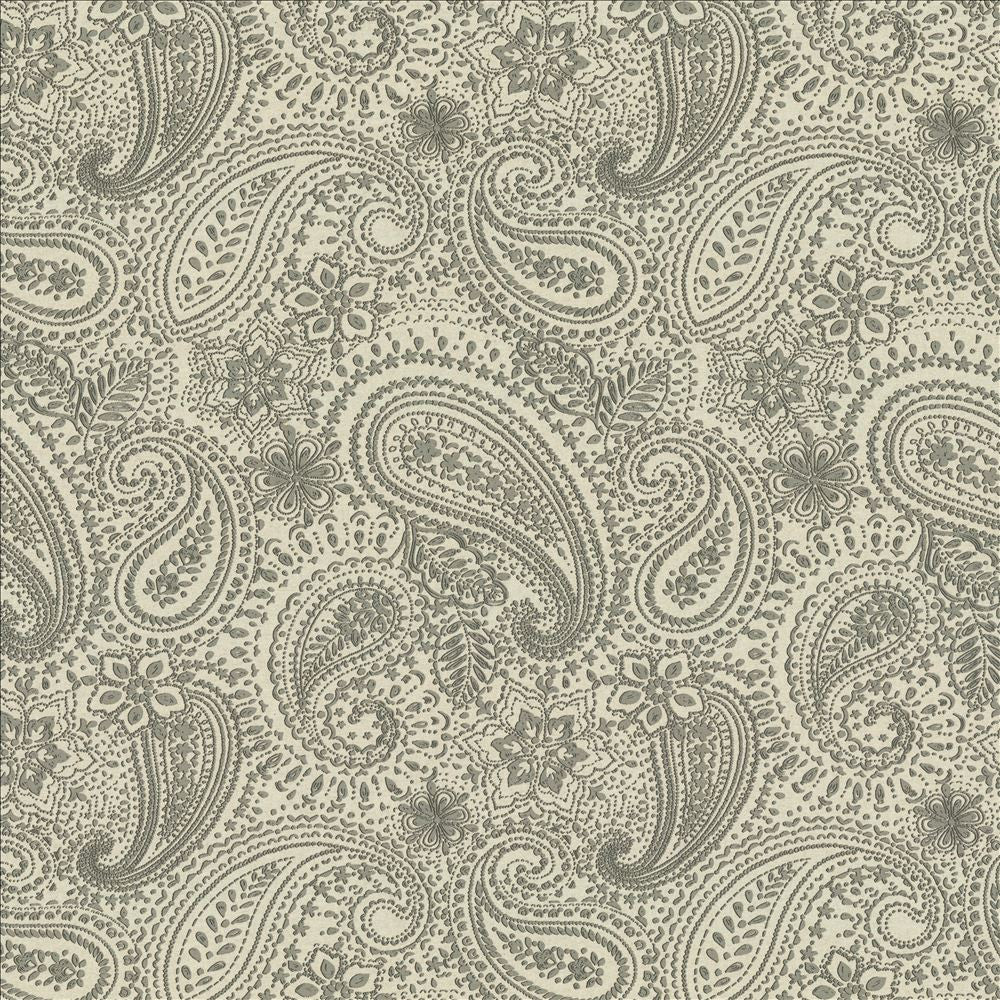 Graphic Paisley Grey by Kasmir Fabric 1451 90% Cotton
10% Polyester
 FRANCE 24,000 Martindale Cycles Horizontal: 17 7/8 inches and Vertical: 24 inches 61 - Fabric Carolina -