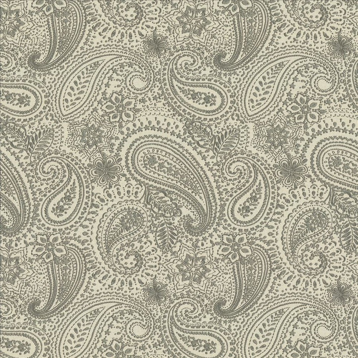 Graphic Paisley Grey  by Kasmir Fabric See sample 90% Cotton
10% Polyester
 FRANCE 24,000 Martindale Cycles </p><p>Repeat: Horizontal: 17 7/8 inches and Vertical: 24 inches 61  - Fabric Carolina -