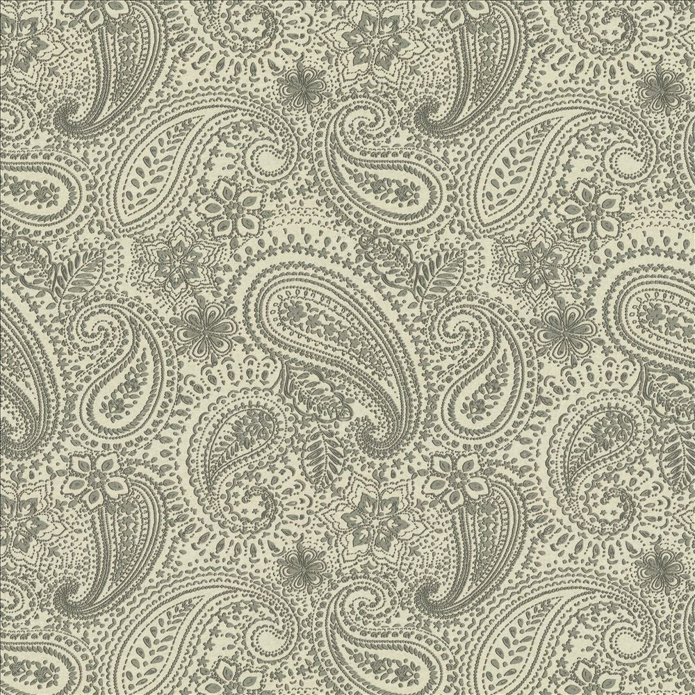Graphic Paisley Grey by Kasmir Fabric 1451 90% Cotton
10% Polyester
 FRANCE 24,000 Martindale Cycles </p><p>Repeat: Horizontal: 17 7/8 inches and Vertical: 24 inches 53 - Fabric Carolina -