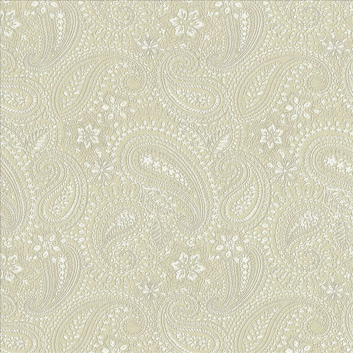 Graphic Paisley White  by Kasmir Fabric See sample 90% Cotton
10% Polyester
 FRANCE 24,000 Martindale Cycles </p><p>Repeat: Horizontal: 17 7/8 inches and Vertical: 24 inches 61  - Fabric Carolina -