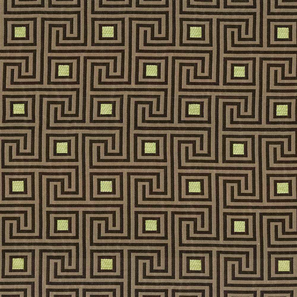 Greek Key Bronze by Kasmir Fabric 1424 82% Polyester 18% Rayon USA 51,000 Wyzenbeek Double Rubs H: 4 4/8 inches, V:4 2/8 inches 56 - 57 - Fabric Carolina - Kasmir