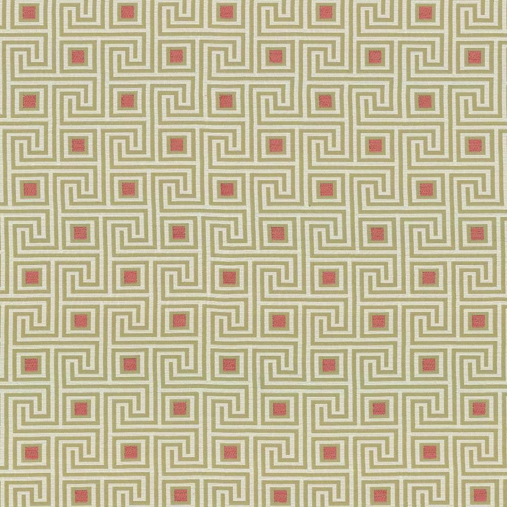 Greek Key Watermelon by Kasmir Fabric 1423 82% Polyester 18% Rayon USA 51,000 Wyzenbeek Double Rubs H: 4 4/8 inches, V:4 2/8 inches 56 - 57 - Fabric Carolina - Kasmir