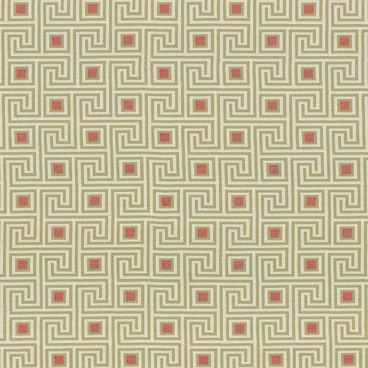 Greek Key Watermelon by Kasmir Fabric 1423 82% Polyester 18% Rayon USA 51,000 Wyzenbeek Double Rubs H: 4 4/8 inches, V:4 2/8 inches 56 - 57 - Fabric Carolina - Kasmir