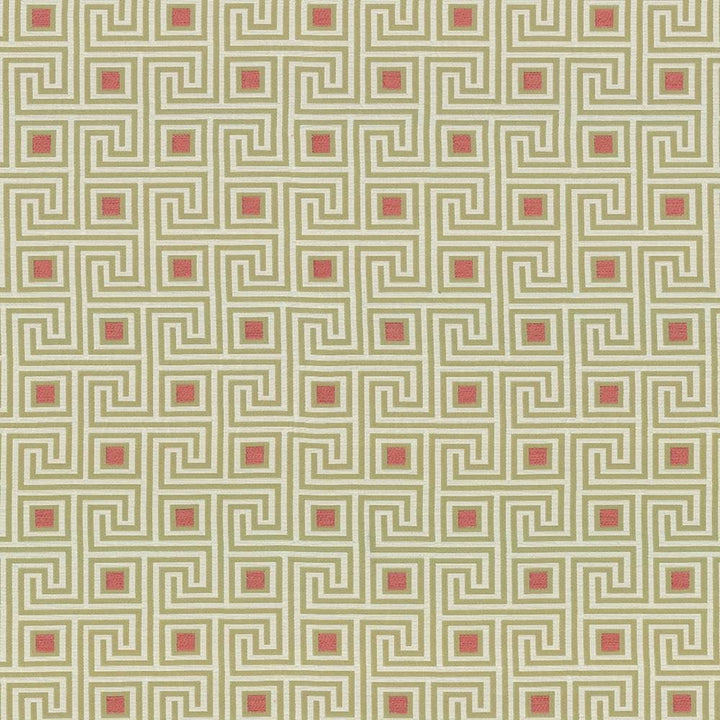 Greek Key Watermelon by Kasmir Fabric 1423 82% Polyester
18% Rayon
 USA 51,000 Wyzenbeek Double Rubs Horizontal: 4 4/8 inches and Vertical: 4 2/8 inches 56 - Fabric Carolina -