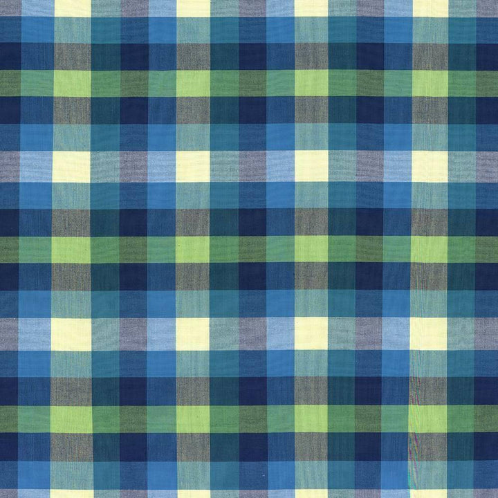 Grimaldi Check Mediterranean by Kasmir Fabric 5073 100% Cotton INDIA 30,000 Wyzenbeek Double Rubs H: 6 6/8 inches, V:13 4/8 inches 54 - Fabric Carolina - Kasmir