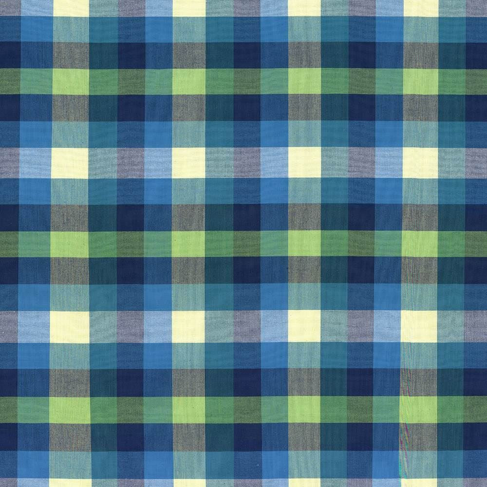 Grimaldi Check Mediterranean  by Kasmir Fabric See sample 100% Cotton
 INDIA 30,000 Wyzenbeek Double Rubs </p><p>Repeat: Horizontal: 6 6/8 inches and Vertical: 13 4/8 inches 54  - Fabric Carolina -