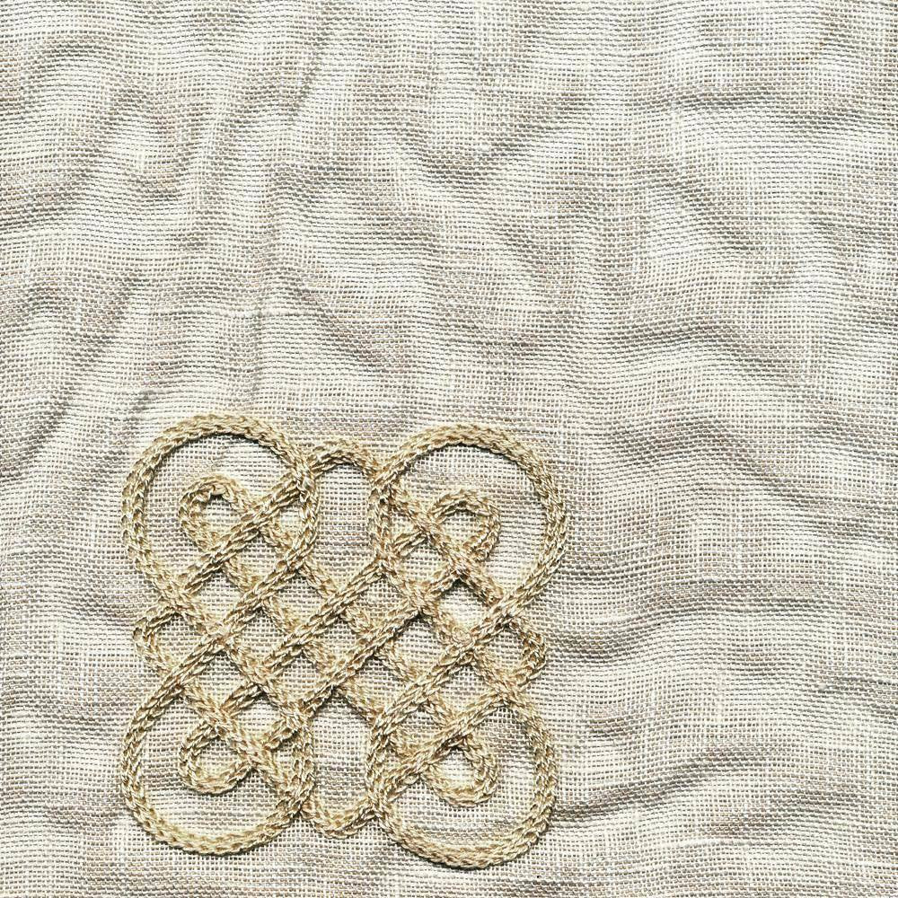 Guillaume Flax by Kasmir Fabric 1374 100% Linen Embroidery Contents 100% Rayon INDIA Not Tested H: 13 4/8 inches, V:7 4/8 inches 54 - Fabric Carolina - Kasmir
