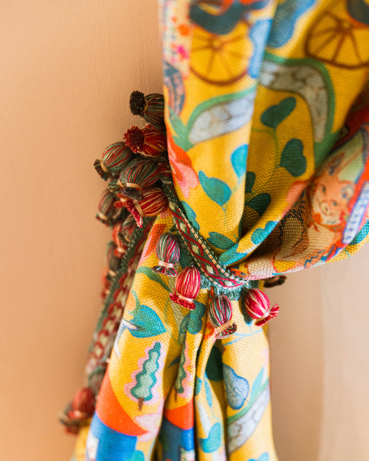 GYPSY FAIRYTALE Lemon Linen (FB00181) by Mind The Gap | FB00181 | TRANSYLVANIAN RHAPSODY | Blue, Green, Yellow, Red, Soft Pink | Meter | 140(±5%)x100 | (W)34 x (L)47.5cm / (W)13.3 x (L)18.7 in | Stonewashed | 100% Linen | Fabric Carolina | https://www.fabriccarolina.com/