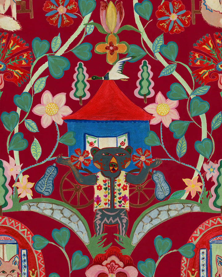 GYPSY FAIRYTALE Ruby Wallpaper (WP20918) by Mind The Gap | WP20918 | TRANSYLVANIAN RHAPSODY | 1 roll x 52 x 900 cm / 20.47 x 354.33 in | 0.52m / 20.5in | 9m / 354in | 4.68sqm / 50sq ft | L75cm / L29.5in | Blue, Green, Red, Soft Pink | Non-woven Textured | Paste the wall | 1 roll in a box | Fabric Carolina | https://www.fabriccarolina.com/