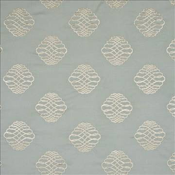 Hancock Flourish Robins Egg by Kasmir Fabric 1371 100% Cotton Embroidery Contents 100% Rayon CHINA 51,000 Wyzenbeek Double Rubs H: 13 4/8 inches, V: 11 7/8 inches 54 - Fabric Carolina - Kasmir