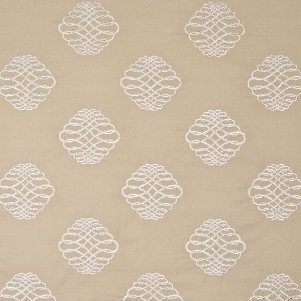Hancock Flourish Teastain by Kasmir Fabric 1370 100% Cotton Embroidery Contents 100% Rayon CHINA 51,000 Wyzenbeek Double Rubs H: 13 4/8 inches, V:11 7/8 inches 54 - Fabric Carolina - Kasmir