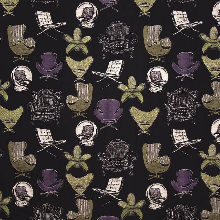 Have A Seat Black by Kasmir Fabric 1397 59% Spun Rayon 41% Polyester CHINA 30,000 Wyzenbeek Double Rubs H: 29 inches, V:25 inches 57 - 58 - Fabric Carolina - Kasmir
