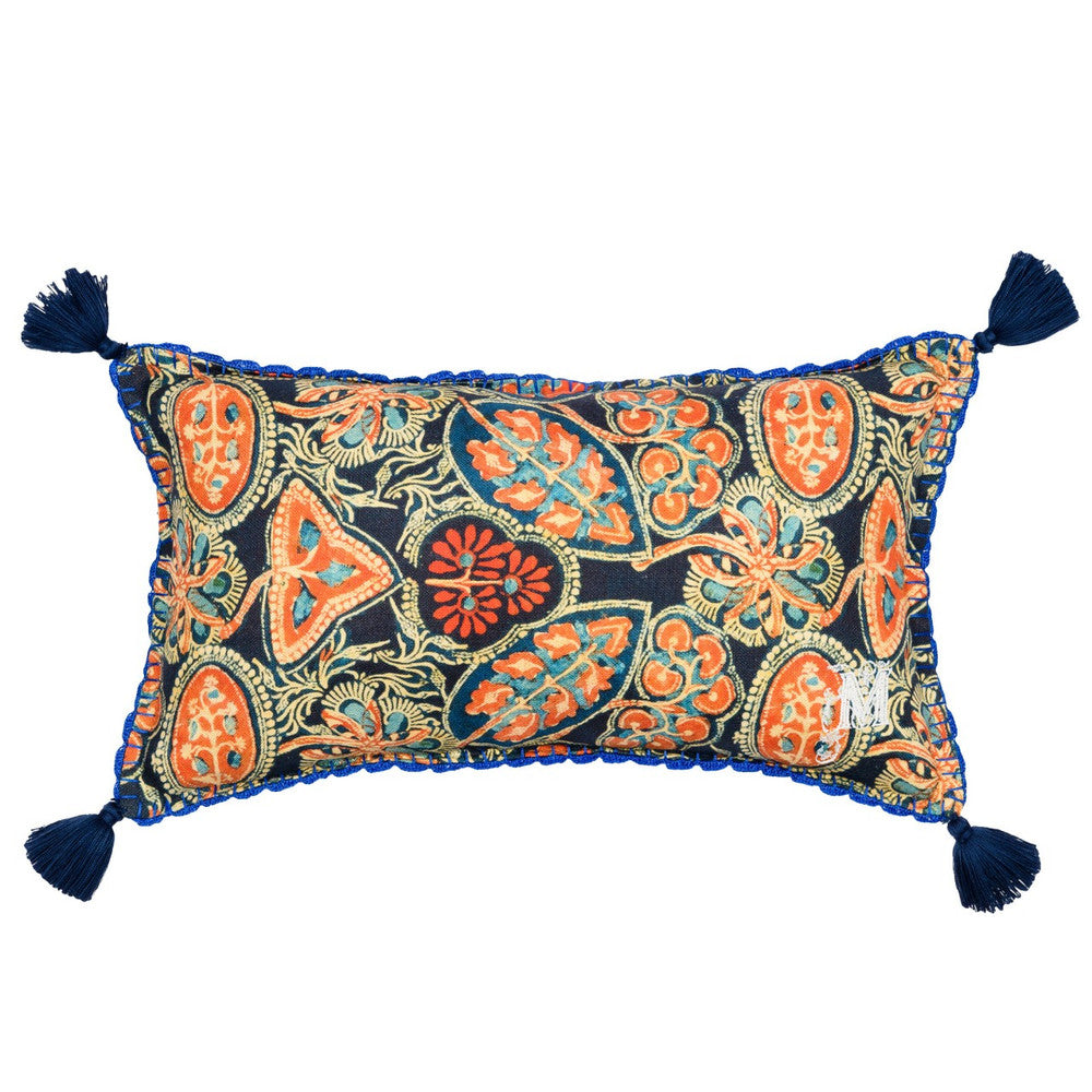 HEIRLOOM Linen Cushion (LC40098) by Mind The Gap | LC40098 | TRANSYLVANIAN ROOTS | 20 x 12 in | Blue, Orange, Red, Taupe | Fabric Carolina | https://www.fabriccarolina.com/