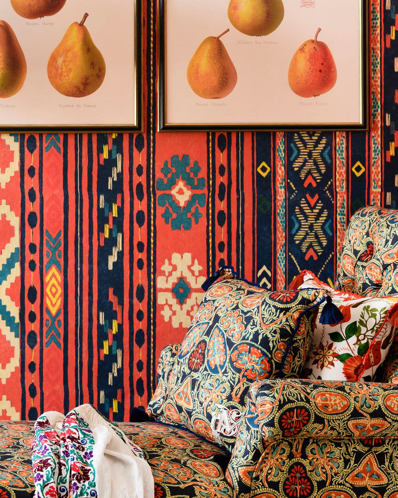 HERITAGE Wallpaper (WP20545) by Mind The Gap | WP20545 | TRANSYLVANIAN ROOTS | 3 rolls x 20.5 x 118.1 in | 0.52m / 20.5in | 3m / 118in | 4.65mp | 55cm / 21.6in | Blue, Red, Turquoise, Yellow | Textured Matte | Paste the wall | 3-rolls in a box | Fabric Carolina | https://www.fabriccarolina.com/