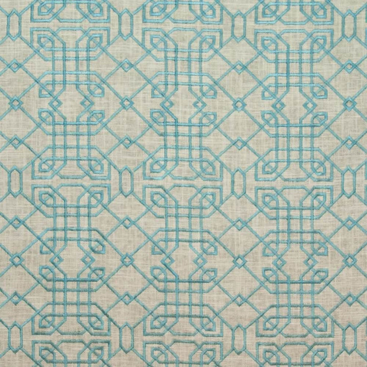 Hunan Linen Turquoise by Kasmir Fabric 1406 62% Rayon
38% Linen
 CHINA </p><p>Repeat: Horizontal: 8 4/8 inches and Vertical: 11 4/8 inches 54 - Fabric Carolina -