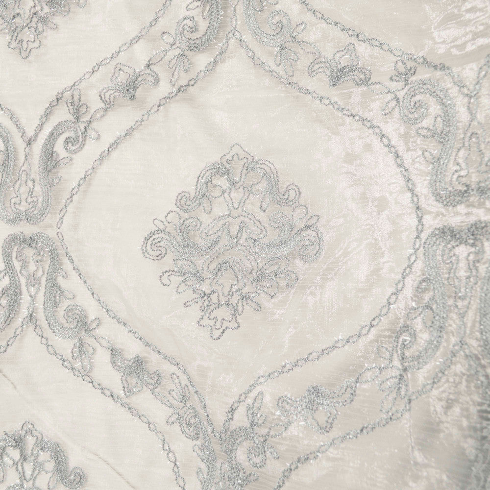Majestic Dora Silver by Europatex Fabric Majestic Sheers 100% Polyester 11.75" H, 14.50" V 110.00 inches - Fabric Carolina -