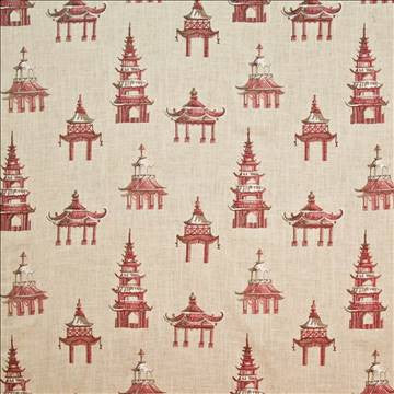 Imperial Pagodas Flame by Kasmir Fabric 1405 57% Rayon 43% Linen CHINA 6,000 Wyzenbeek Double Rubs H: 28 inches, V: 22 4/8 inches 54 - Fabric Carolina - Kasmir