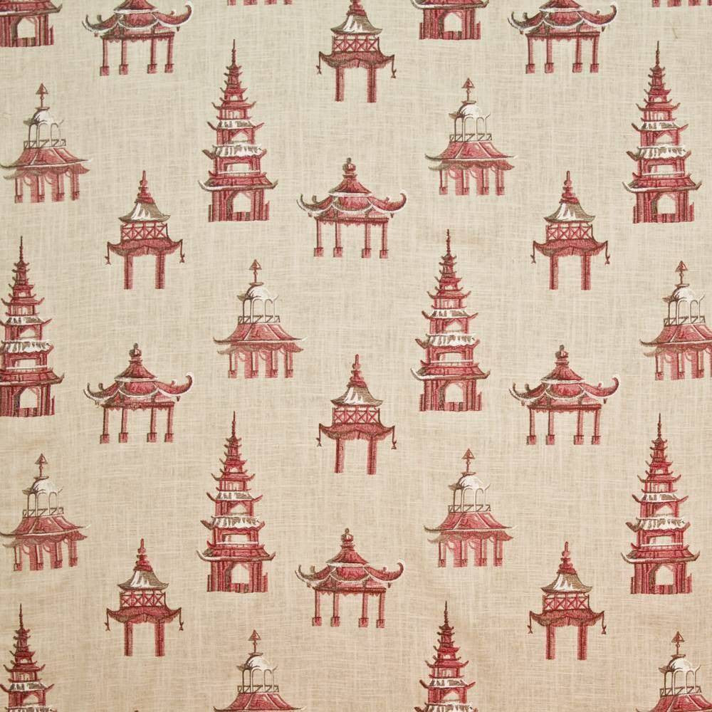 Imperial Pagodas Flame by Kasmir Fabric 1405 CHINA 6,000 Wyzenbeek Double Rubs H: 28 inches, V:22 4/8 inches 54 - Fabric Carolina - Kasmir
