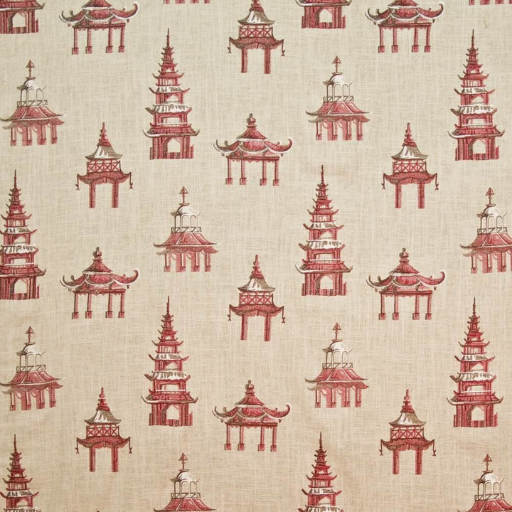 Imperial Pagodas Flame  by Kasmir Fabric See sample 57% Rayon
43% Linen
 CHINA 6,000 Wyzenbeek Double Rubs </p><p>Repeat: Horizontal: 28 inches and Vertical: 22 4/8 inches 54  - Fabric Carolina -