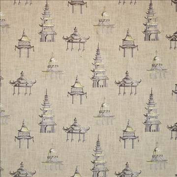 Imperial Pagodas Platinum by Kasmir Fabric 1406 57% Rayon 43% Linen CHINA 6,000 Wyzenbeek Double Rubs H: 28 inches, V: 22 4/8 inches 54 - Fabric Carolina - Kasmir