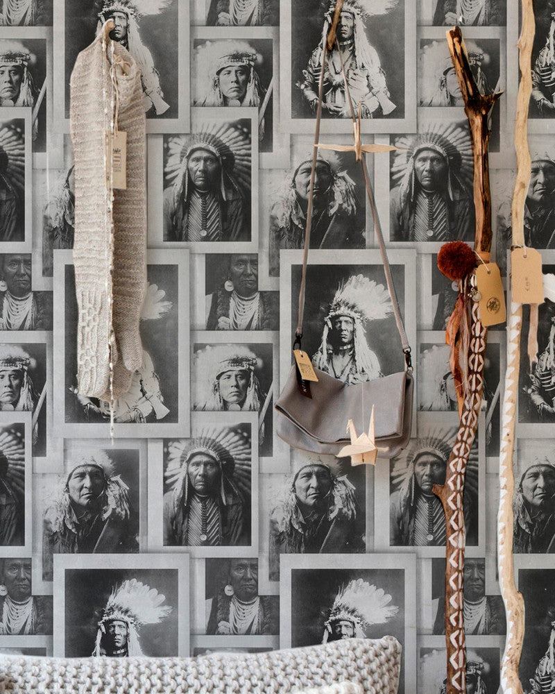 INDIAN CHIEFS Premium Wallpaper (WP20072) by Mind The Gap | WP20072 | WALLPAPER DESIGNER COLLECTION | 3 rolls x 20.5 x 118.1 in | 0.52m / 20.5in | 3m / 118in | 4.65mp | 70cm / 27.6in | Black, Grey, White | Non-woven | Paste the wall | 3-rolls in a box | Fabric Carolina | https://www.fabriccarolina.com/