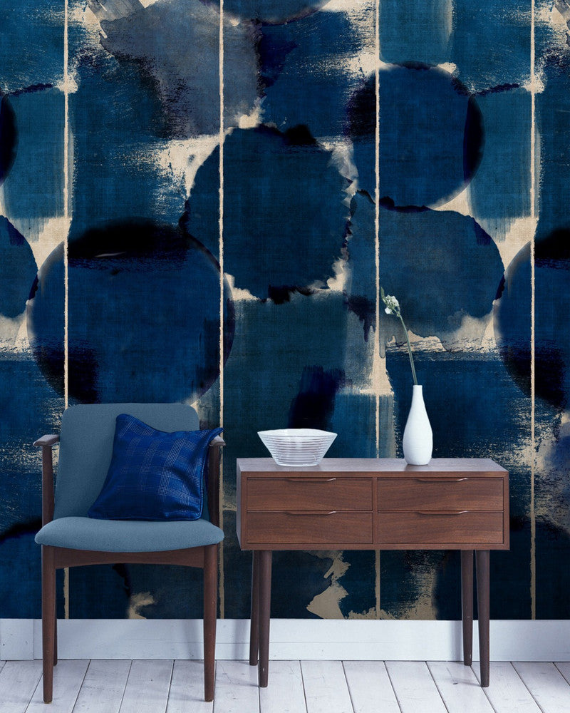 Indigo Marvel Wallpaper by Mind the Gap Designer Wallpaper PREMIUM DESIGNER WALLPAPER COLLECTION Non-woven Made in Europe Paste the wall 3 rolls x 20.5 x 3.25 yards - Swanky Fabrics -