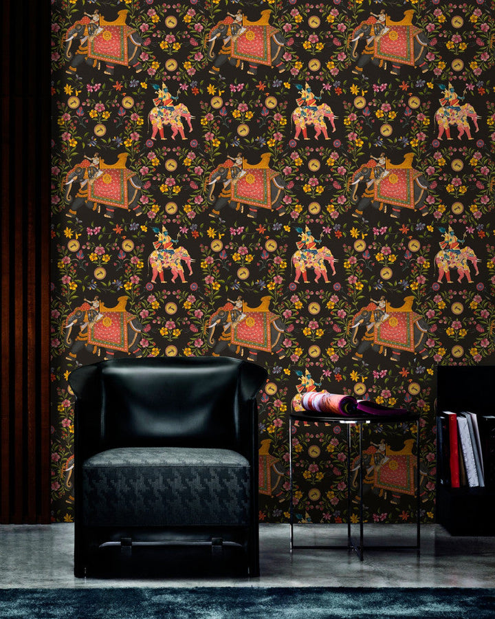 Mind The Gap Wallpaper ARISTOCRACY Anthracite Wallpaper (WP20404) | WP20404 | THE WALLPAPER COLLECTABLES | 3 rolls x 20.5 x 118.1 in | 0.52m / 20.5in | 3m / 118in | 4.65mp | 52cm / 20.5in | Black, Red, Yellow | Textured Matte | Paste the wall | 3-rolls in a box | Fabric Carolina | https://www.fabriccarolina.com/