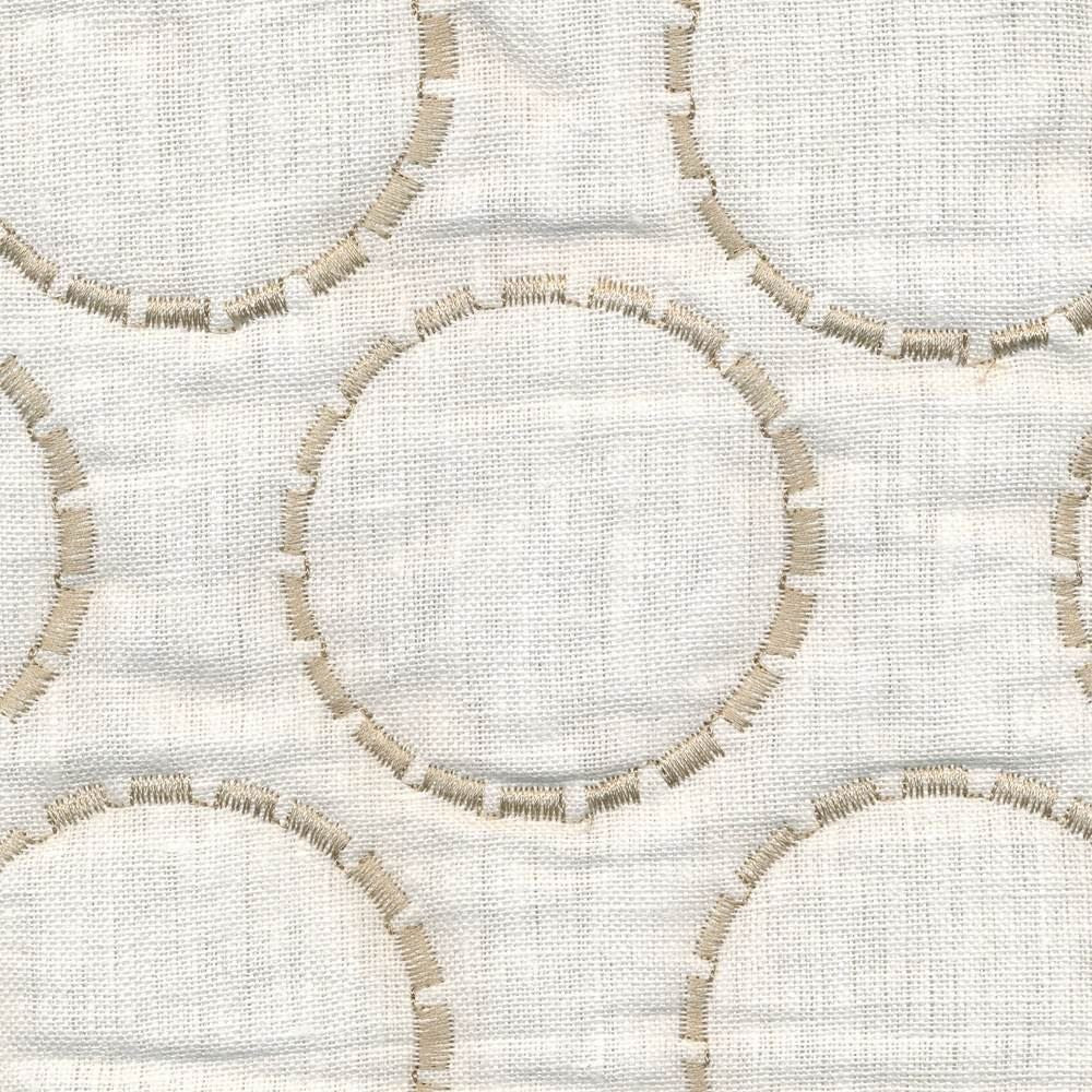 Inner Circle White Linen  by Kasmir Fabric See sample 65% Flax
25% Cotton
10% Viscose
 INDIA Not Tested </p><p>Repeat: Horizontal: 3 4/8 inches and Vertical: 4 6/8 inches 51  - Fabric Carolina -