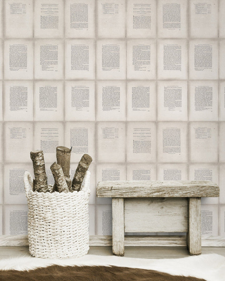 Inside Book Taupe Premium Wallpaper by Mind the Gap Designer Wallpaper WALLPAPER DESIGNER COLLECTION Non-woven Made in Europe Paste the wall 3 rolls x 20.5 x 3.25 yards - Swanky Fabrics -