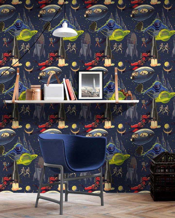 Intergalactic Premium Wallpaper by Mind the Gap Designer Wallpaper WALLPAPER DESIGNER COLLECTION Non-woven Made in Europe Paste the wall 3 rolls x 20.5 x 3.25 yards - Swanky Fabrics -