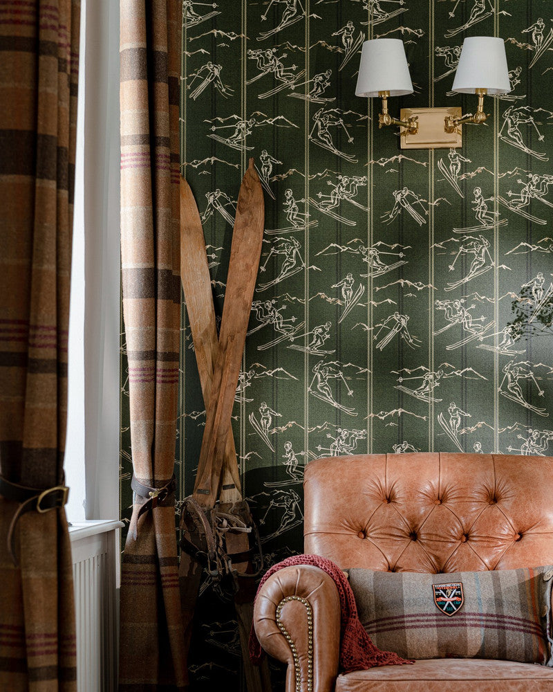 Ischgl Juniper Wallpaper by Mind the Gap Designer Wallpaper TYROL APRES-SKI HOME COLLECTION Satin Matte Made in Europe Paste the wall 1 roll x 20.5 x 10.9 yards - Swanky Fabrics -