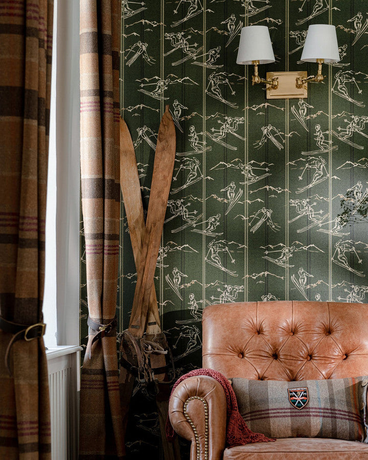 Ischgl Juniper Wallpaper by Mind the Gap Designer Wallpaper TYROL APRES-SKI HOME COLLECTION Satin Matte Made in Europe Paste the wall 1 roll x 20.5 x 10.9 yards - Swanky Fabrics -