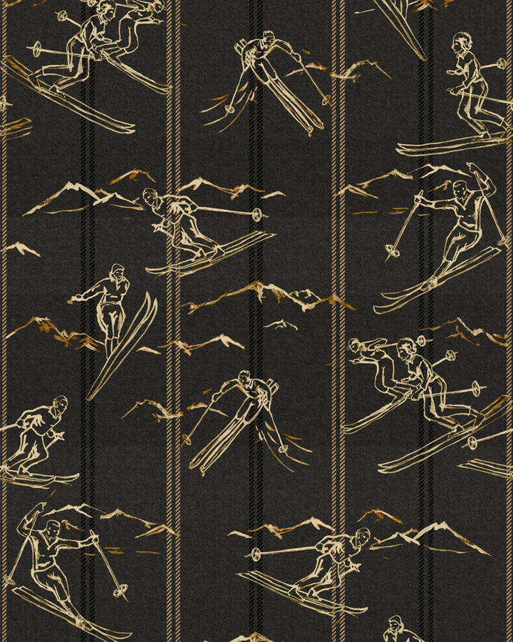 ISCHGL Peat Wallpaper (WP30132) by Mind The Gap | WP30132 | TYROL APRES-SKI HOME COLLECTION | 1 roll x 20.5 x 393.7 in | 0.52m / 20.5in | 10m / 393.7in | 5.20mp | 70cm / 27.5in | Black, Taupe | Satin Matte | Paste the wall | 1-roll in a box | Fabric Carolina | https://www.fabriccarolina.com/