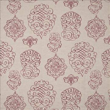 Jamestown Script Berry by Kasmir Fabric 1387 57% Linen 43% Cotton USA 15,000 Wyzenbeek Double Rubs H: 13 4/8 inches, V: 25 2/8 inches 54 - Fabric Carolina - Kasmir