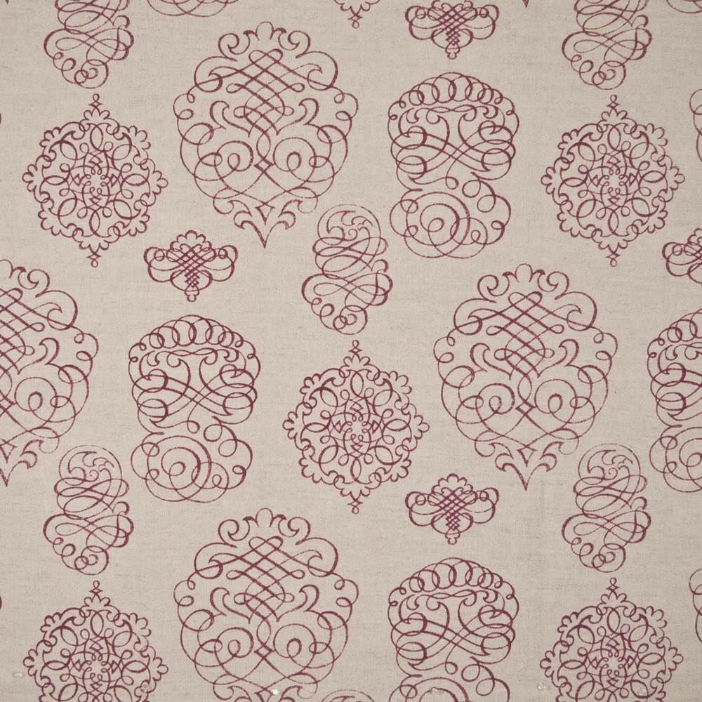 Jamestown Script Berry by Kasmir Fabric 1387 57% Linen
43% Cotton
 USA </p><p>Repeat: Horizontal: 13 4/8 inches and Vertical: 25 2/8 inches 54 - Fabric Carolina -