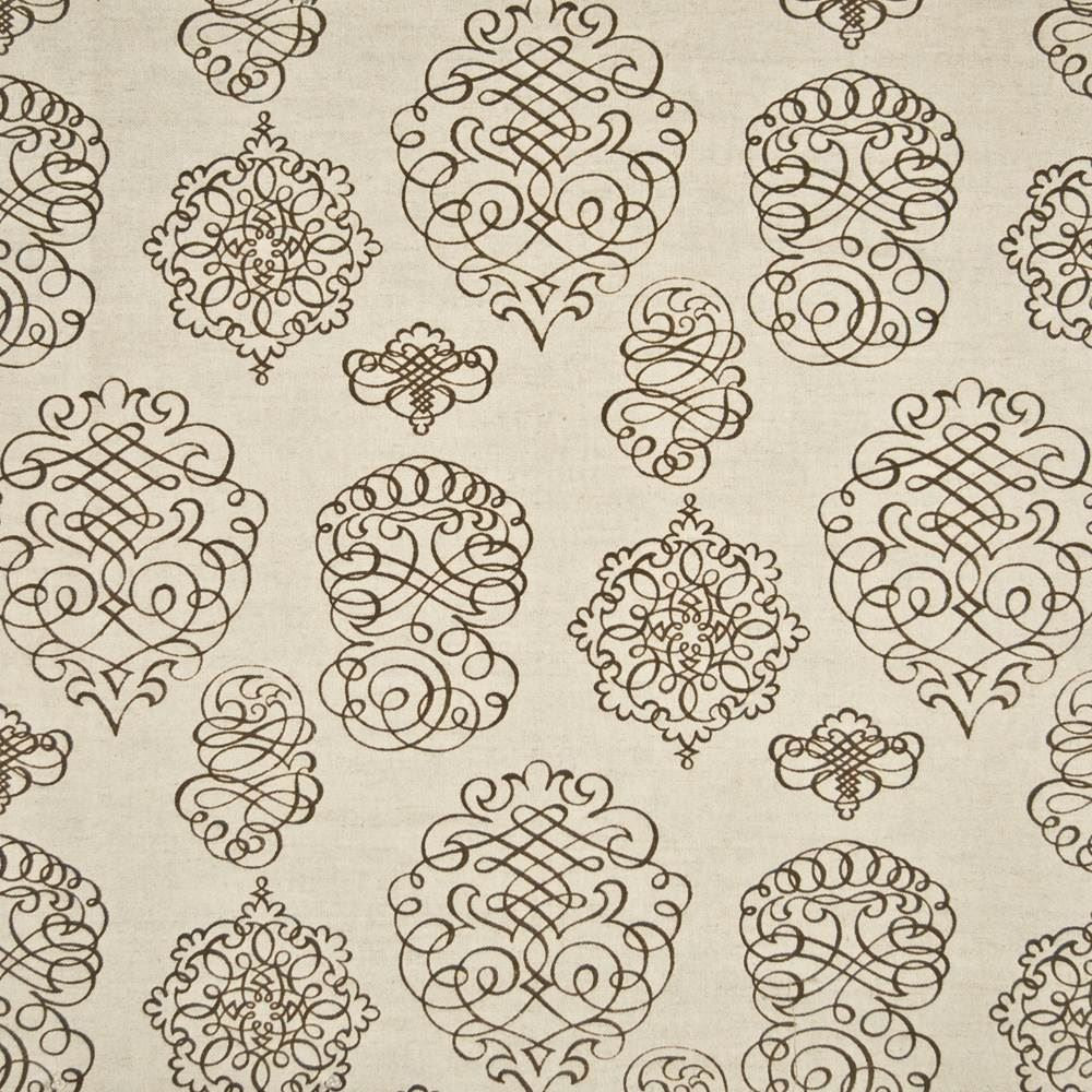 Jamestown Script Latte by Kasmir Fabric 1386 57% Linen
43% Cotton
 USA </p><p>Repeat: Horizontal: 13 4/8 inches and Vertical: 25 2/8 inches 54 - Fabric Carolina -
