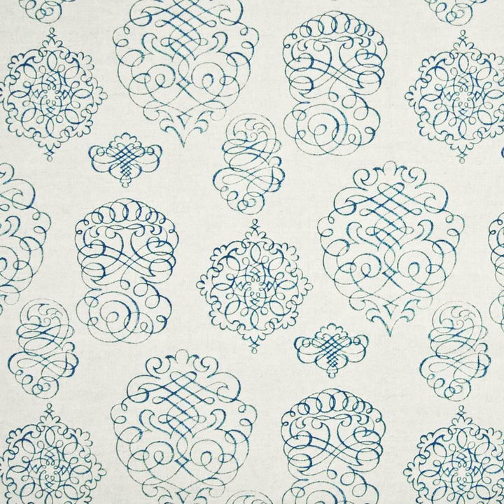 Jamestown Script Teal by Kasmir Fabric 1388 57% Linen
43% Cotton
 USA 15,000 Wyzenbeek Double Rubs </p><p>Repeat: Horizontal: 13 4/8 inches and Vertical: 25 2/8 inches 54 - Fabric Carolina -