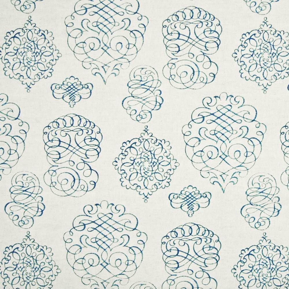 Jamestown Script Teal by Kasmir Fabric 1388 57% Linen 43% Cotton USA 15,000 Wyzenbeek Double Rubs Horizontal: 13 4/8 inches and Vertical: 25 2/8 inches 54 - Fabric Carolina -