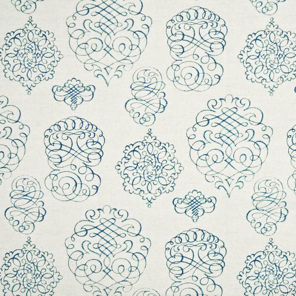 Jamestown Script Teal by Kasmir Fabric 1388 USA 15,000 Wyzenbeek Double Rubs H: 13 4/8 inches, V:25 2/8 inches 54 - Fabric Carolina - Kasmir