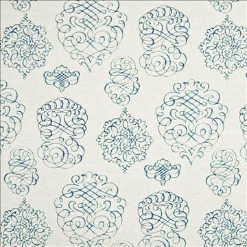 Jamestown Script Teal by Kasmir Fabric 1388 57% Linen 43% Cotton USA 15,000 Wyzenbeek Double Rubs H: 13 4/8 inches, V: 25 2/8 inches 54 - Fabric Carolina - Kasmir