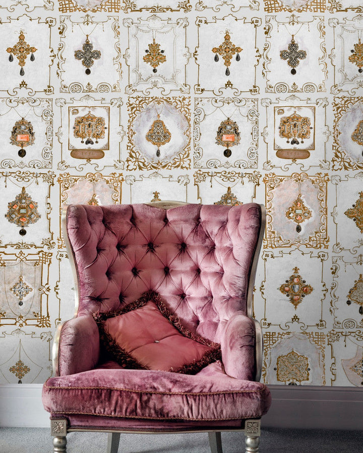Anna'S Jewelry Neutral Wallpaper by Mind the Gap Designer Wallpaper THE WALLPAPER COLLECTABLES Textured Matte Made in Europe Paste the wall 3 rolls x 20.5 x 3.25 yards - Swanky Fabrics -